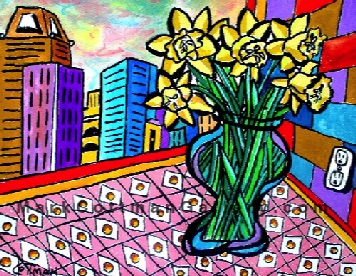 Daffodils and Cityscape 
14 x 11
watercolor
